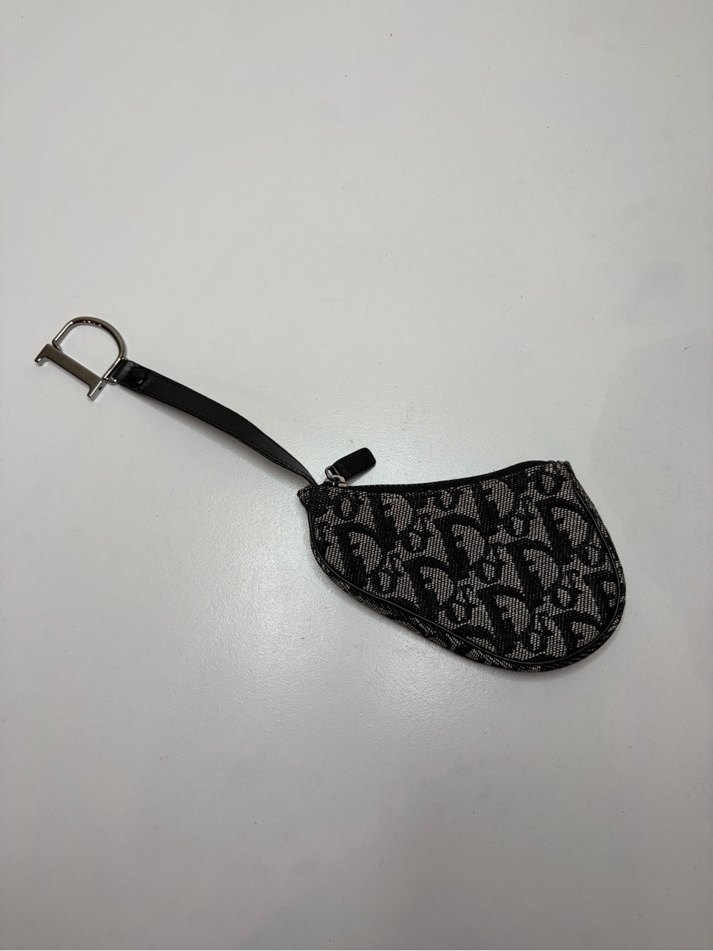 Dior Black and Gray Monogram Wristlet Key Pouch with D-Ring